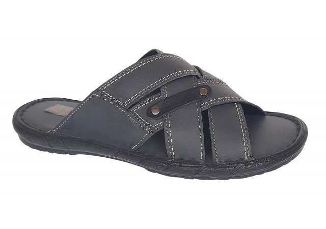 Papuci barbati din piele naturala de culoare Gri inchis - GKR74GRI
